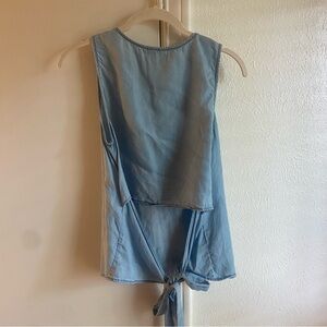 Blue Chambray Tank Top Cut Out Back Bow Evelyn